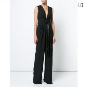 Halston Heritage Sleeveless Wide Leg Plunging Jumpsuit Black Size 14 NWT